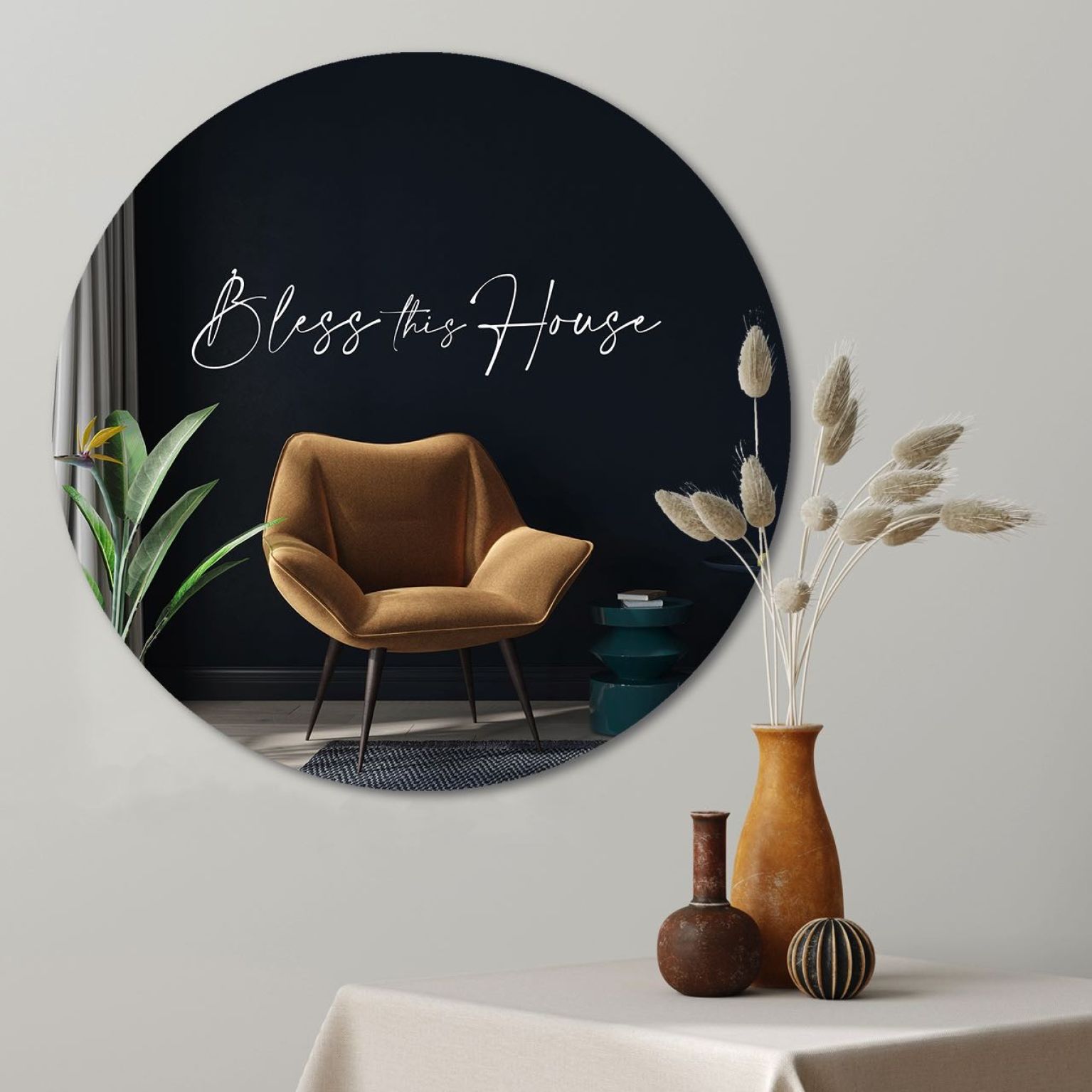 Muurcirkel 'Bless this house' - 60 cm - MA39303 -  Wanddeco bij MajesticAlly