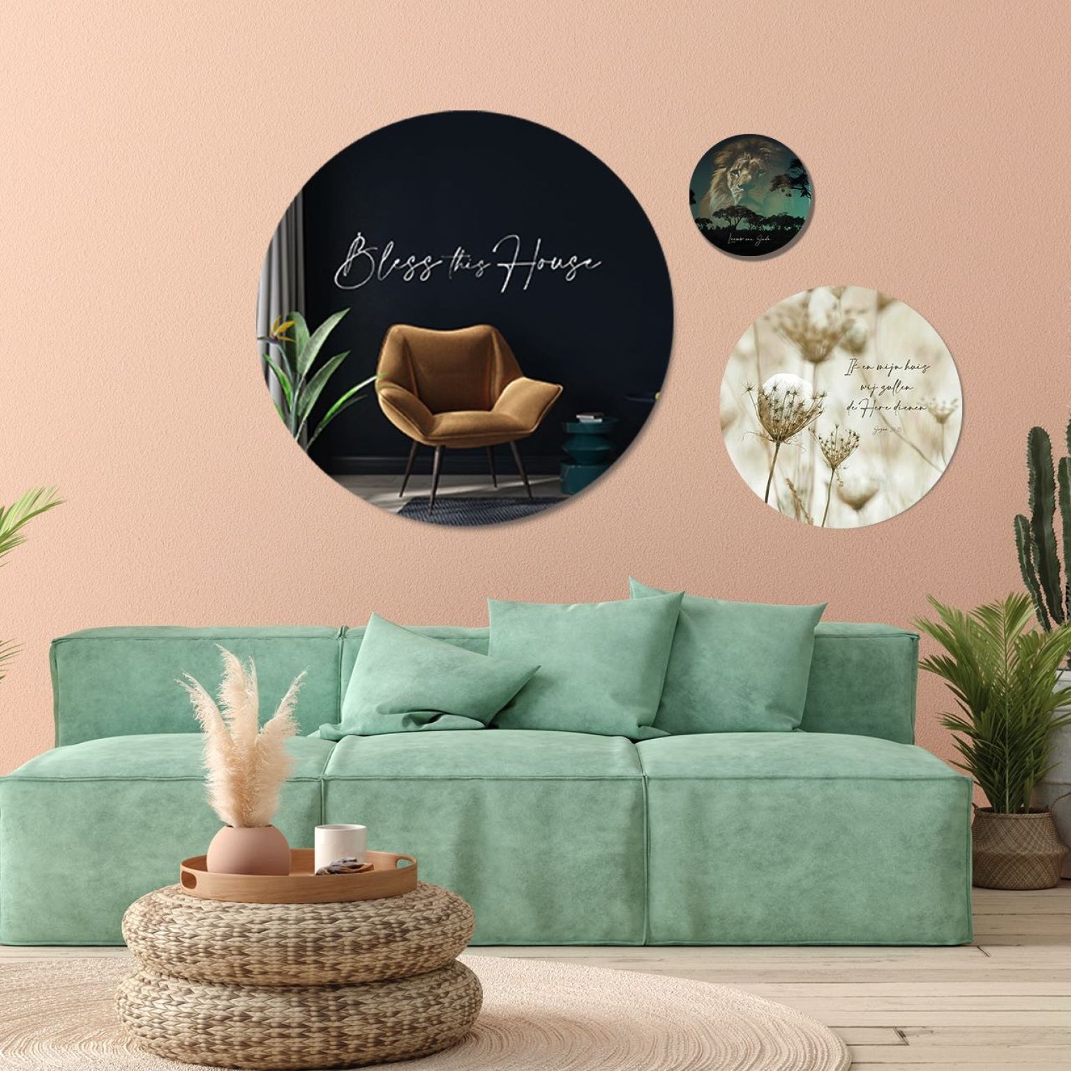 Muurcirkel 'Bless this house' - 100 cm - MA39403 -  Wanddeco bij MajesticAlly