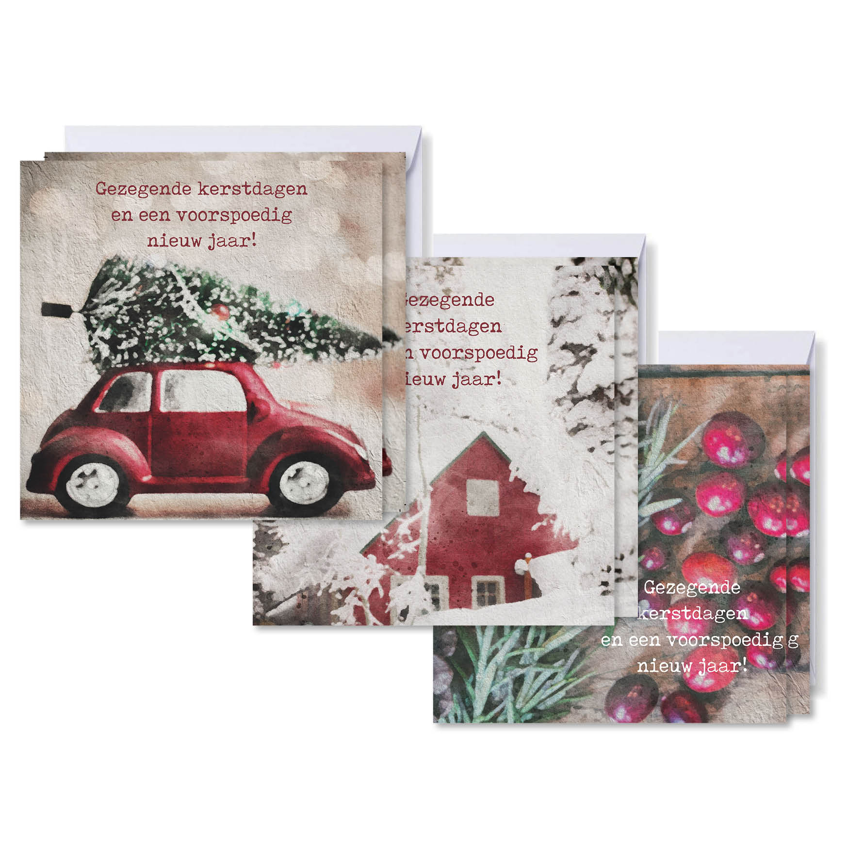 Voordeelpakje vierkante kerstkaarten rood - gezegend