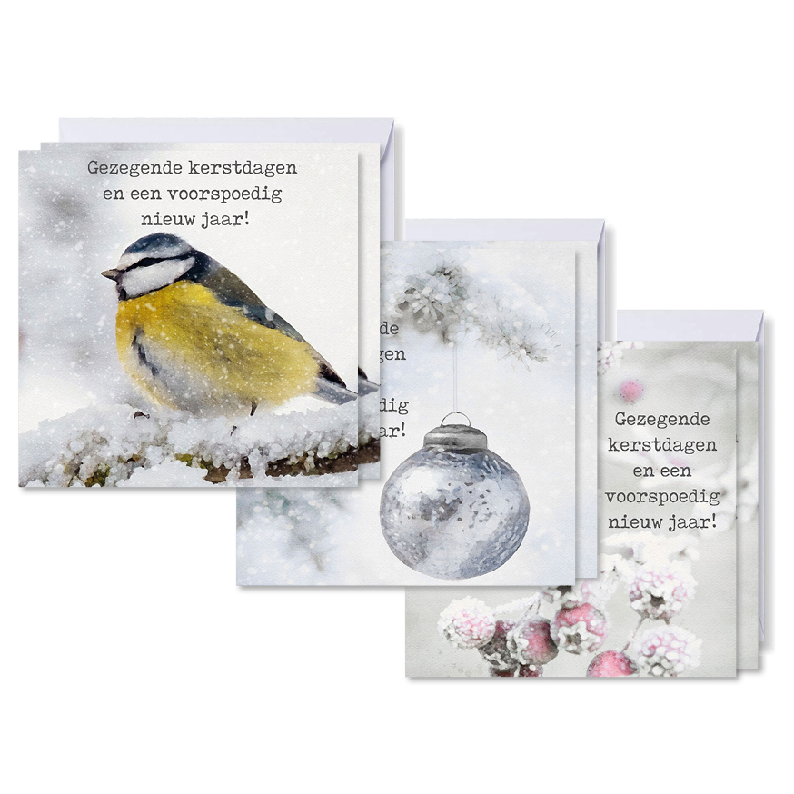 Voordeelpakje vierkante kerstkaarten sneeuw - gezegend