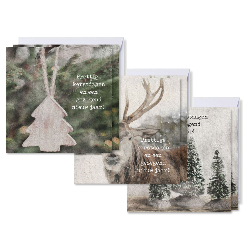 Voordeelpakje vierkante kerstkaarten groen - prettig