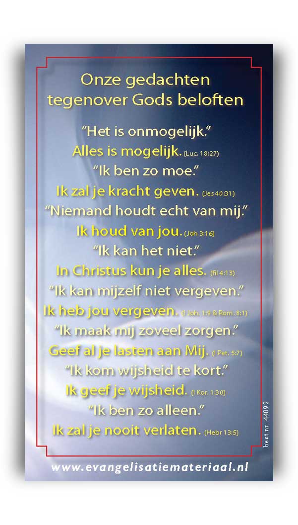 Bemoedigingskaart - 'Onze gedachten tegenover Gods beloften" - 44092 -  Kaarten bij MajesticAlly