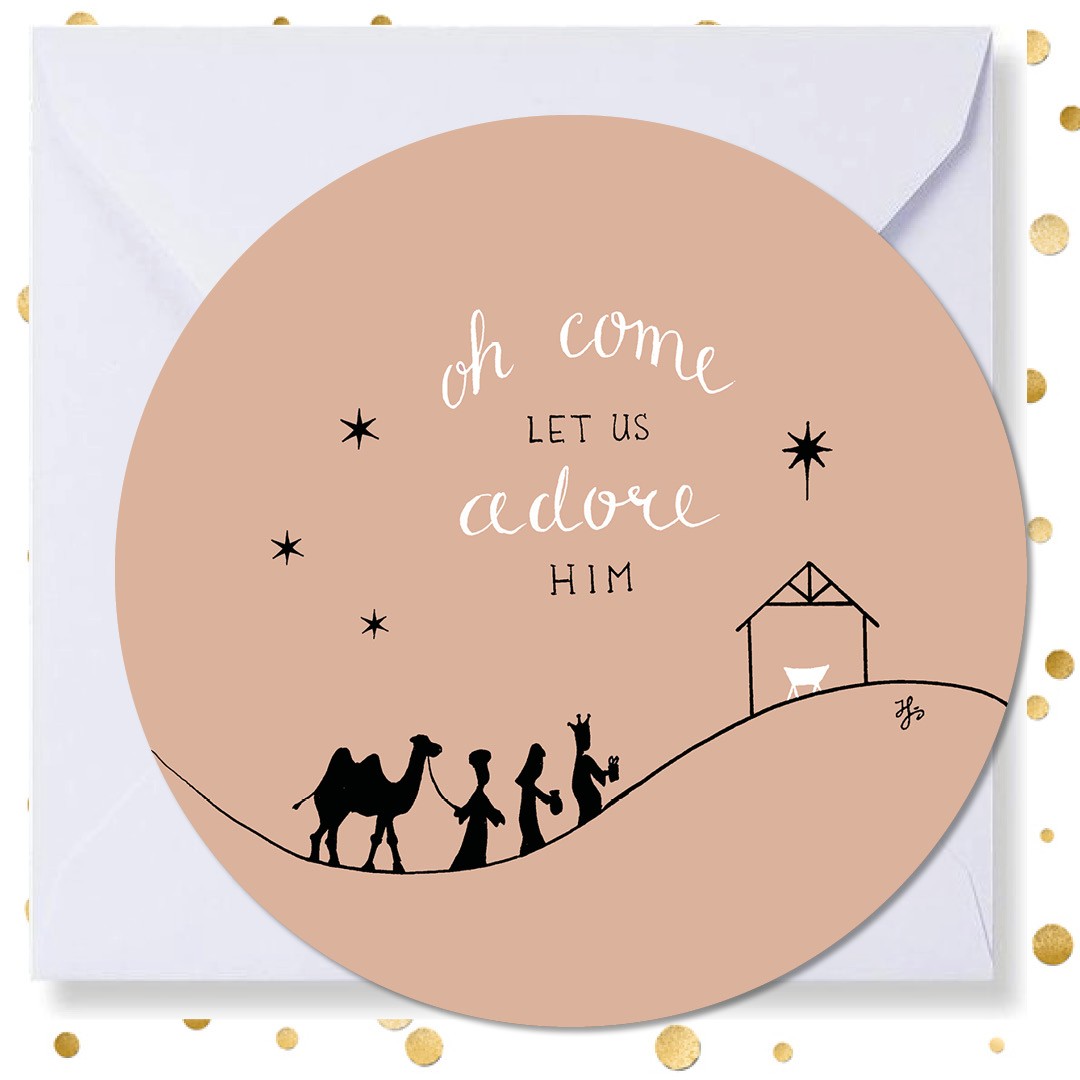Kerstkaart rond 'oh Come let us adore Him' - MA41032 -  Christelijke kerstkaarten bij MajesticAlly