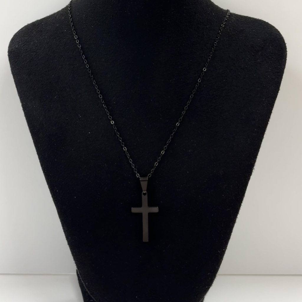 Ketting kruisje zwart - 2,5 cm