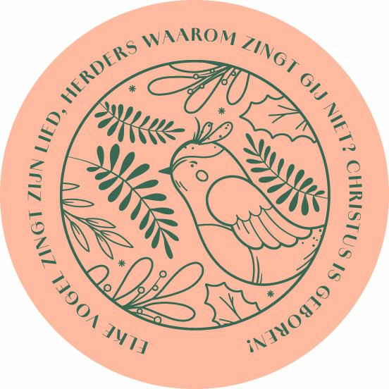 kerstkaart  rond 'Elke vogel'