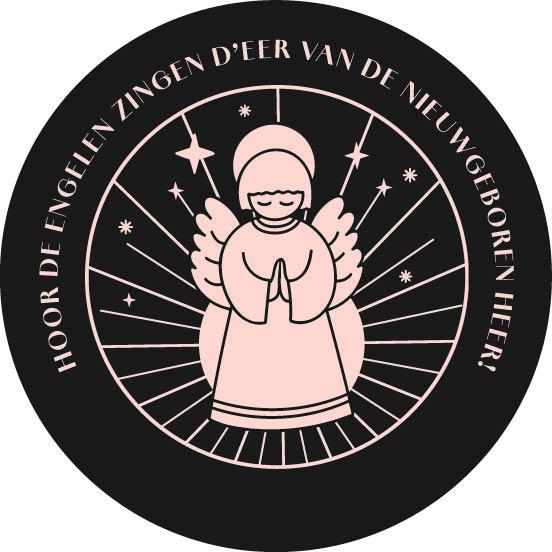 Kerstkaart rond 'Hoor de engelen'