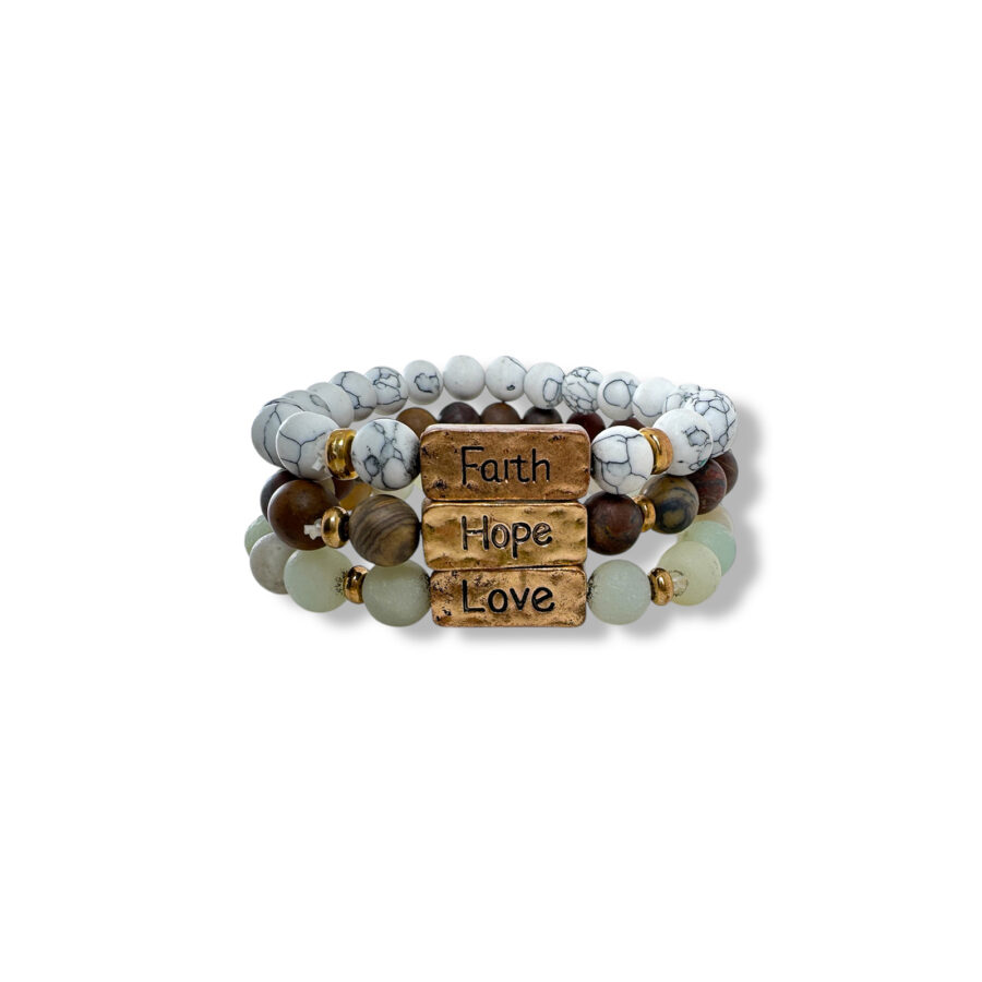Set natuurstenen armband Faith - Hope - Love