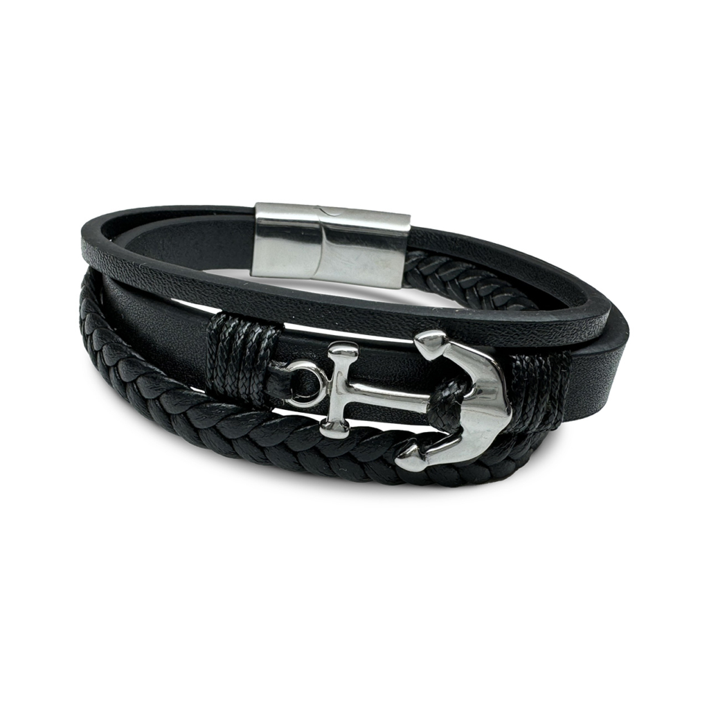 Leren armband zilver anker