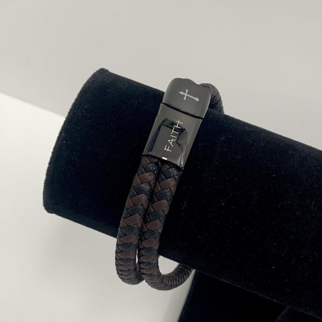 Leren armband 'Faith' bruin/zwart