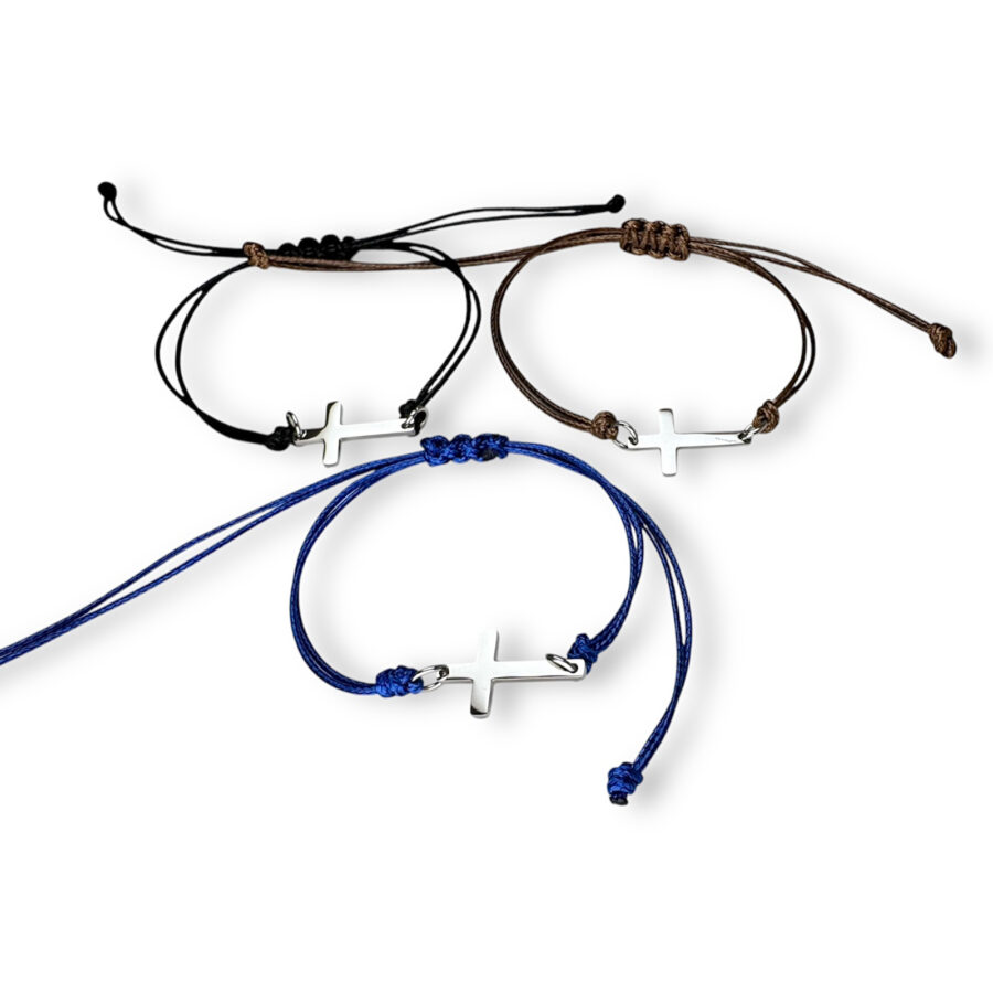 Touwarmband kruisje zilver