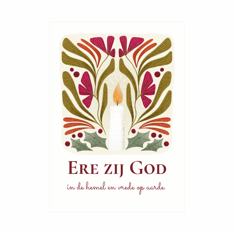 Kerstkaart 'Ere zij God - kaars'