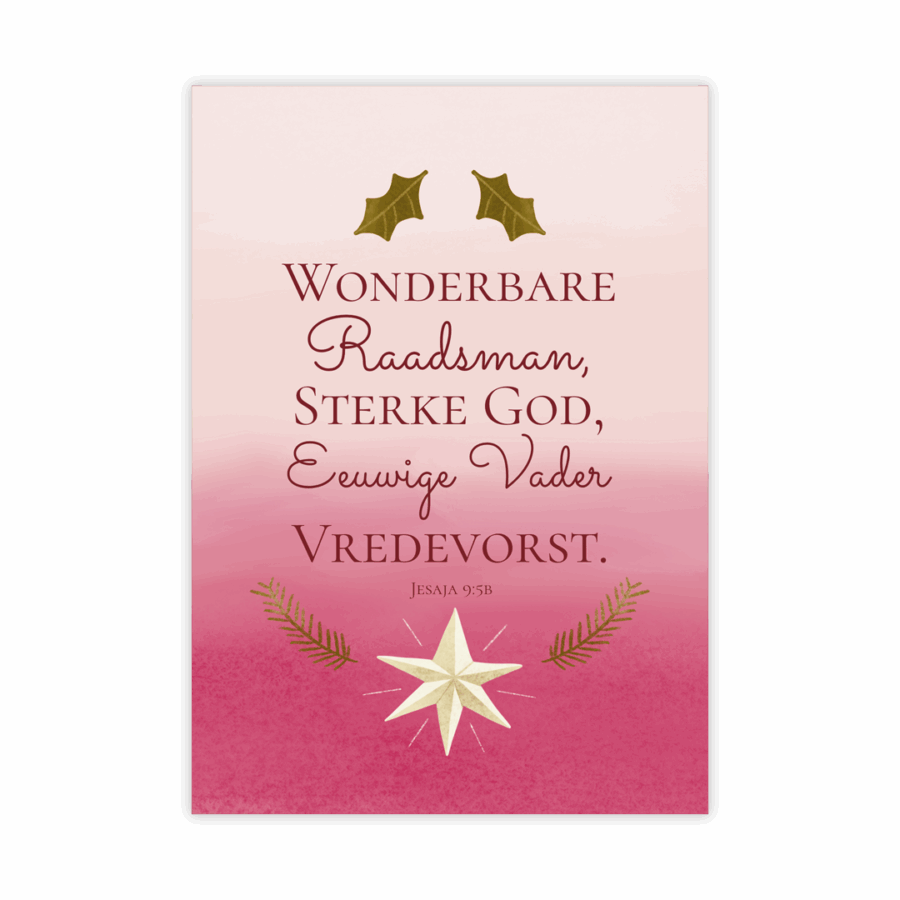 Kerstkaart 'Wonderbare Raadsman - roze'