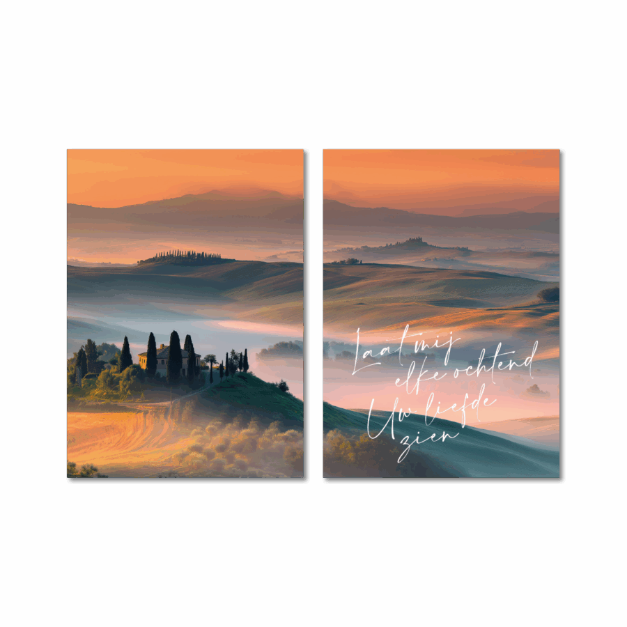 Tweeluik A3 (met tekst) 'Ochtendnevel boven Toscane'